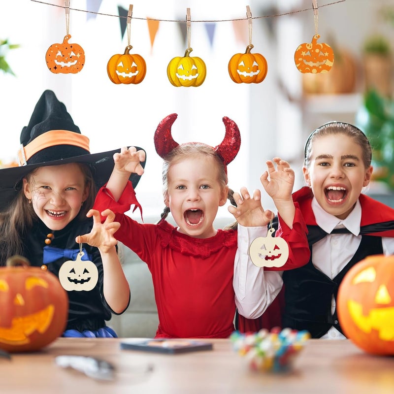 Sophena Wooden Pumpkins Ornaments to Paint Halloween Thanksgiving Decoration Cutouts Unfinished 24PCS, DIY Blank Unfinished Pumpkin Wood Discs Ornament for Home Harvest Crafts Hanging Autumn Decorations - Image 4